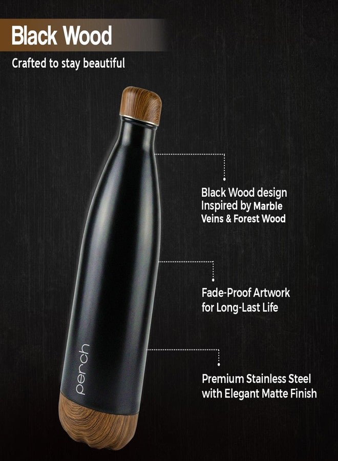 Perch Retro Hot and Cold Stainless Steel Water Bottle 980ml | Triple-Layer Vacuum Insulated Bottle| ISI Certified, Leakproof & BPA-Free | Ideal Gift for Men, Women & Parents | Wooden Black - Image 5